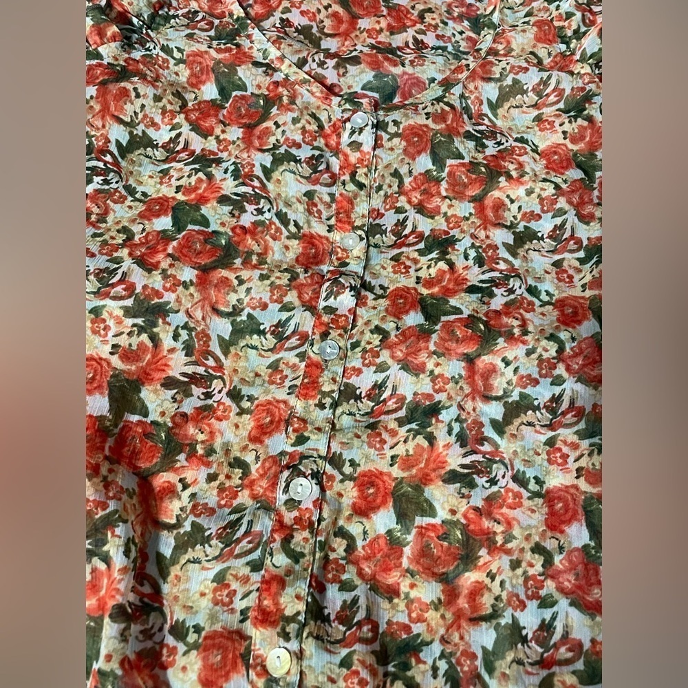 Bobbie Brooks Shirt, Women's size M Green Tan Orange, Floral - Picture 4 of 6